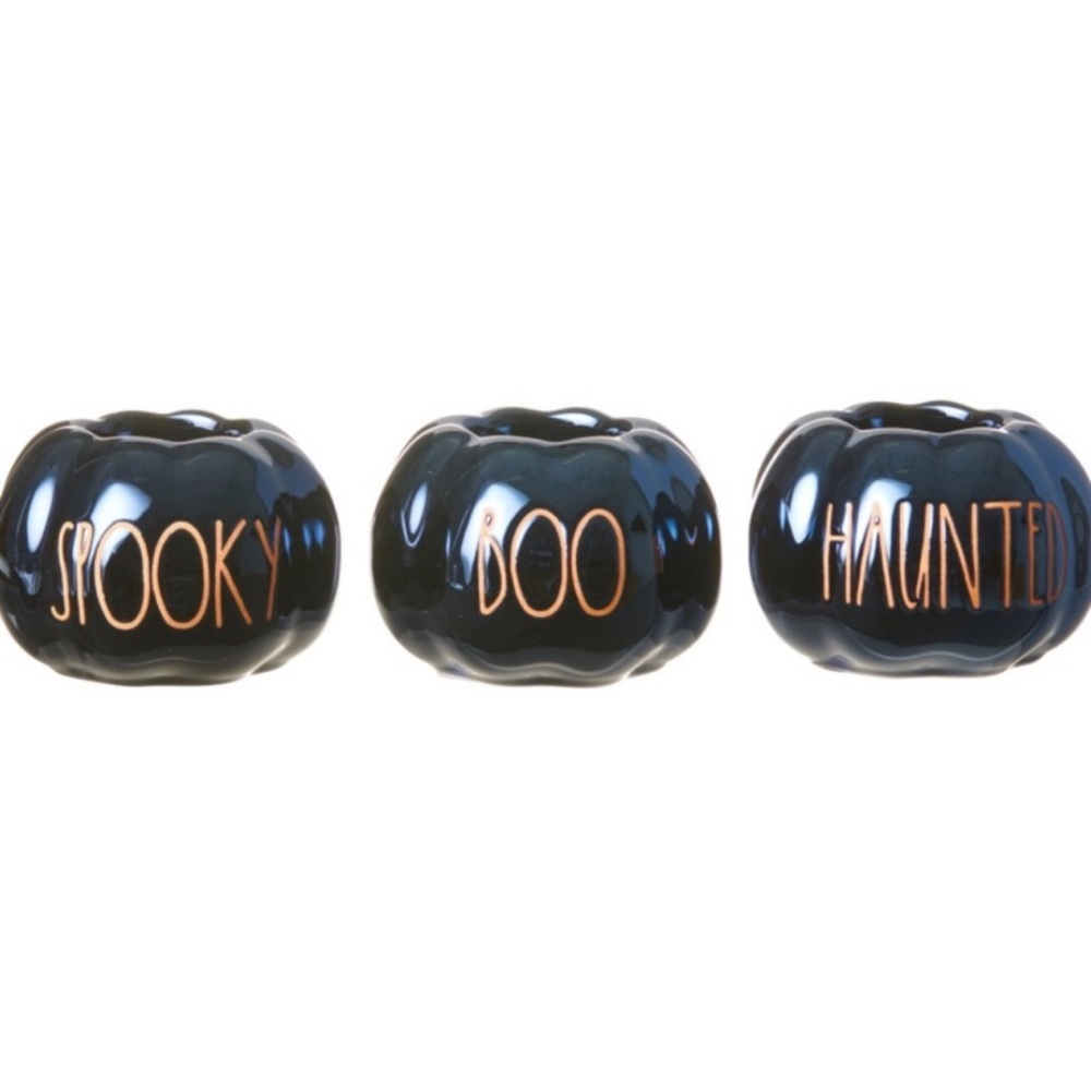 RAE DUNN Halloween Set Of 3 PUMPKIN TEA LIGHT Votive Holders